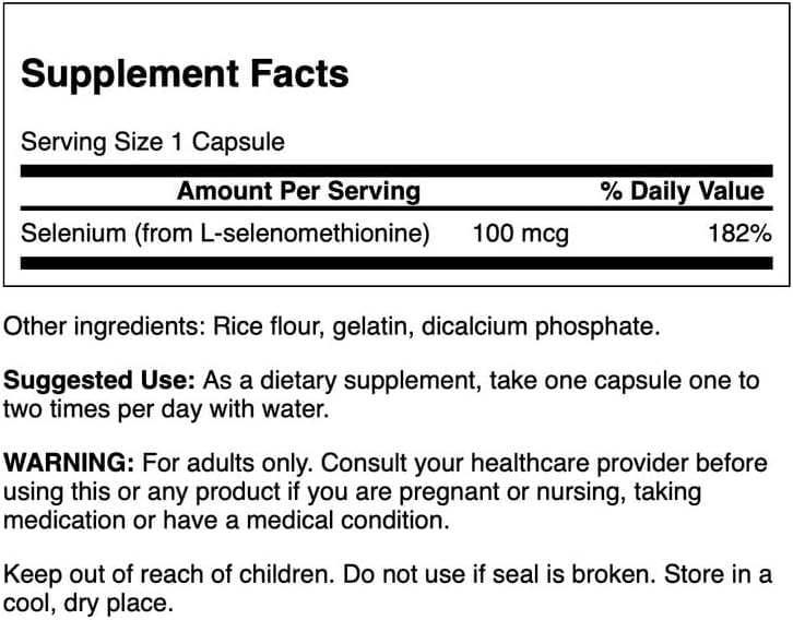 Dosage de 100 mcg par capsule de Sélénium Swanson