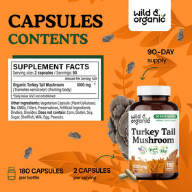 Dosage de 1000 mg par capsule de queue de dinde Wild & Organic