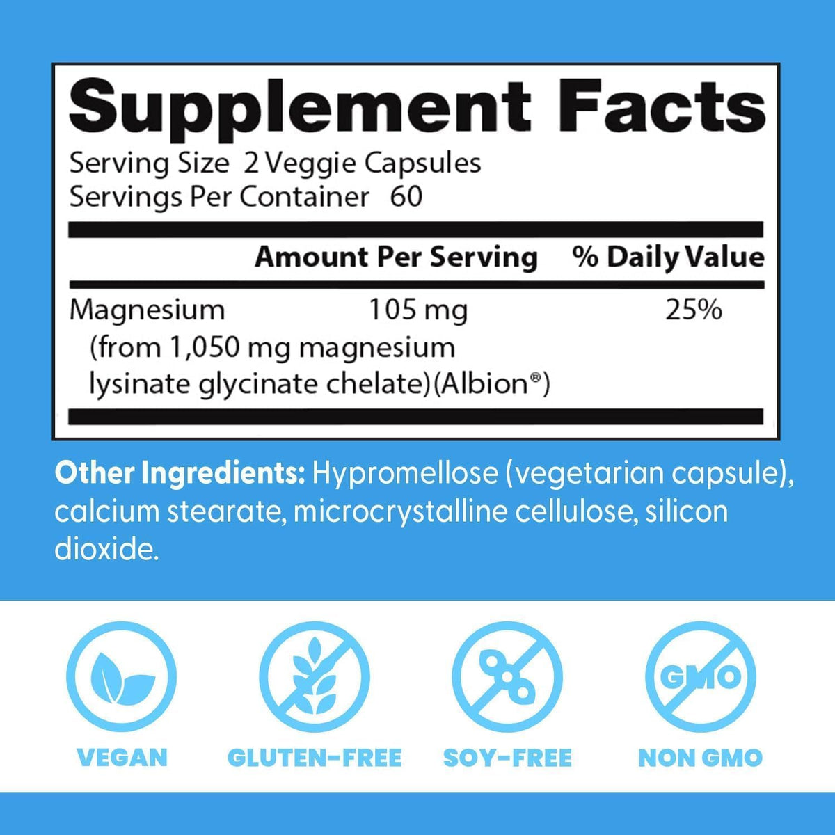 Dosage de 105 mg par portion de Doctor's BEST Magnésium Glycinate
