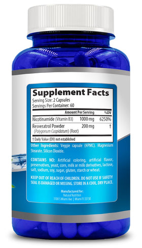 Dosage de 1200mg par portion de Nicotinamide avec Resvératrol