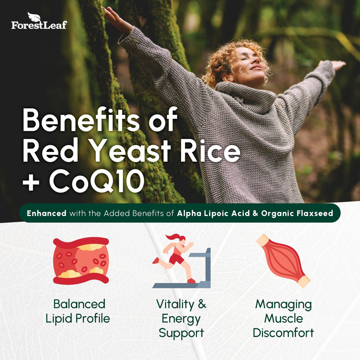Dosage de 1215 mg par capsule de Riz Rouge ForestLeaf