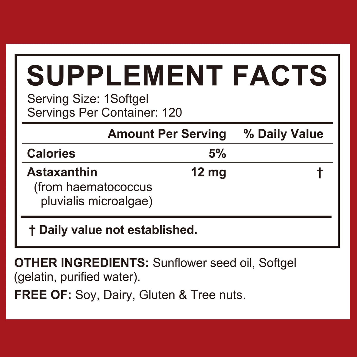 Dosage de 12mg d'astaxanthine par capsule SDJUFEI