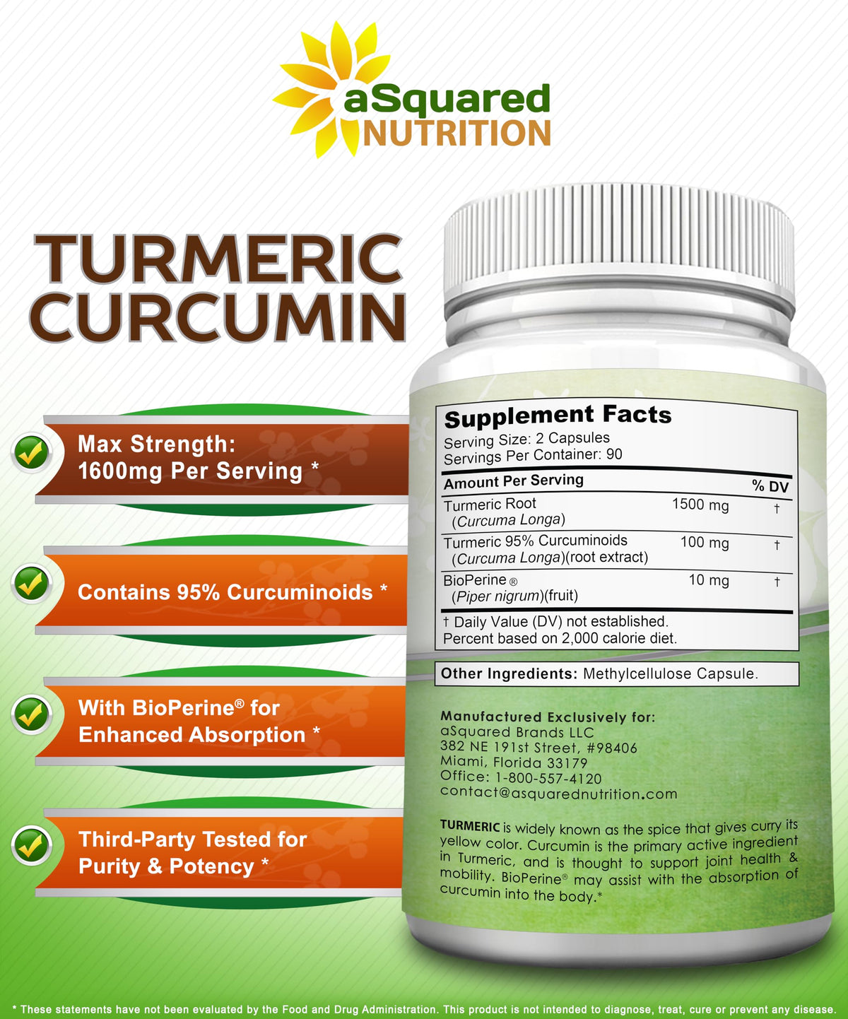 Dosage de 1600mg de curcuma par portion de 2 capsules