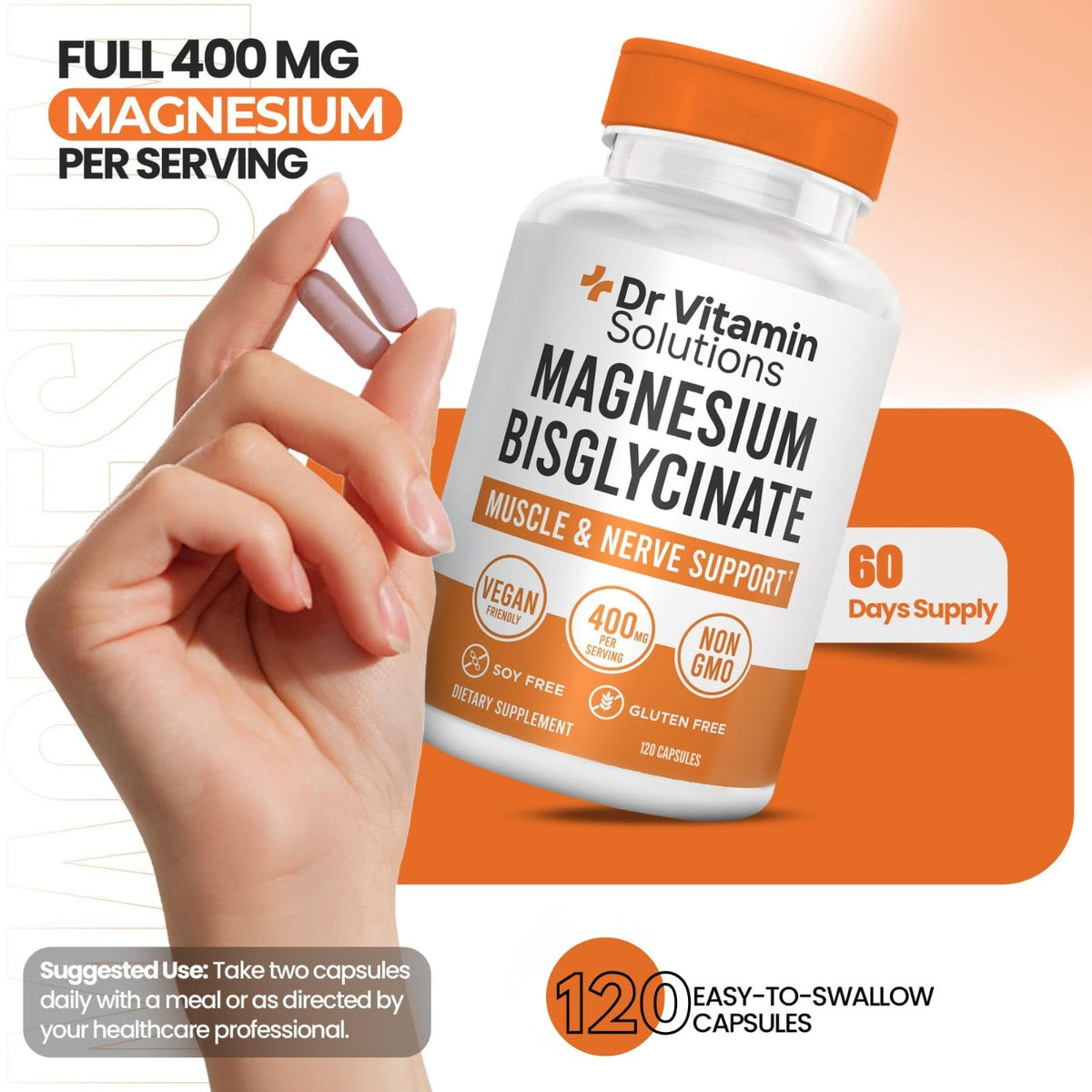 Dosage de 2 capsules de Magnésium Glycinate 400 mg