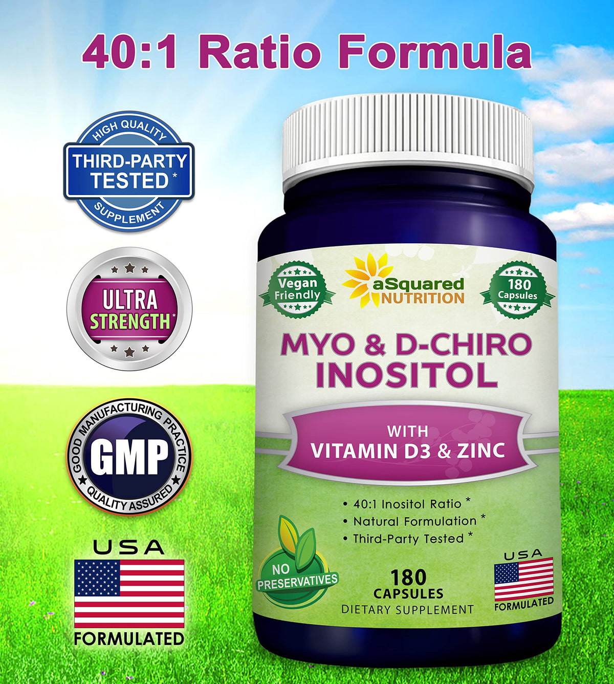 Dosage de 2000 mg de Myo-Inositol et 50 mg de D-Chiro Inositol sur l'étiquette