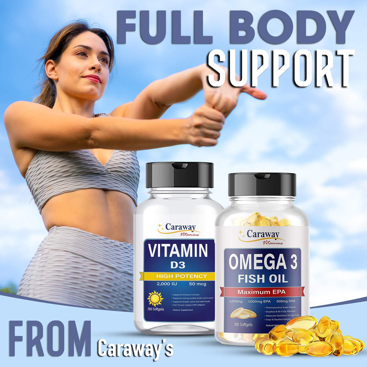 Dosage de 2000mg d'huile de poisson Caraway Vitamins