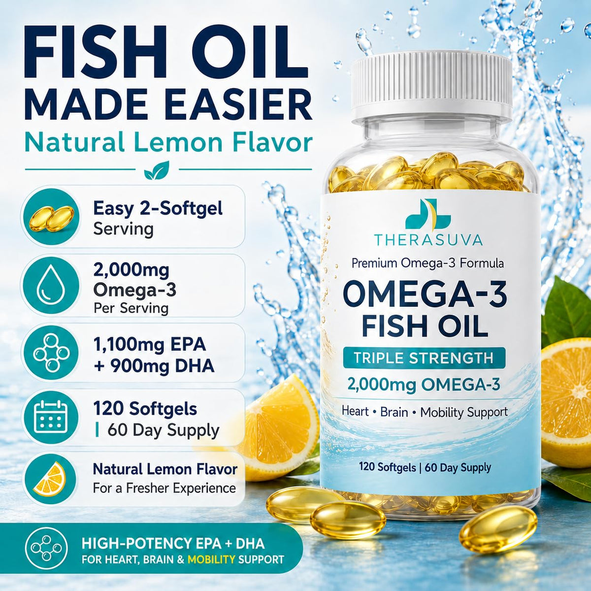 Dosage de 2000mg Omega-3 par portion de TheraSuva