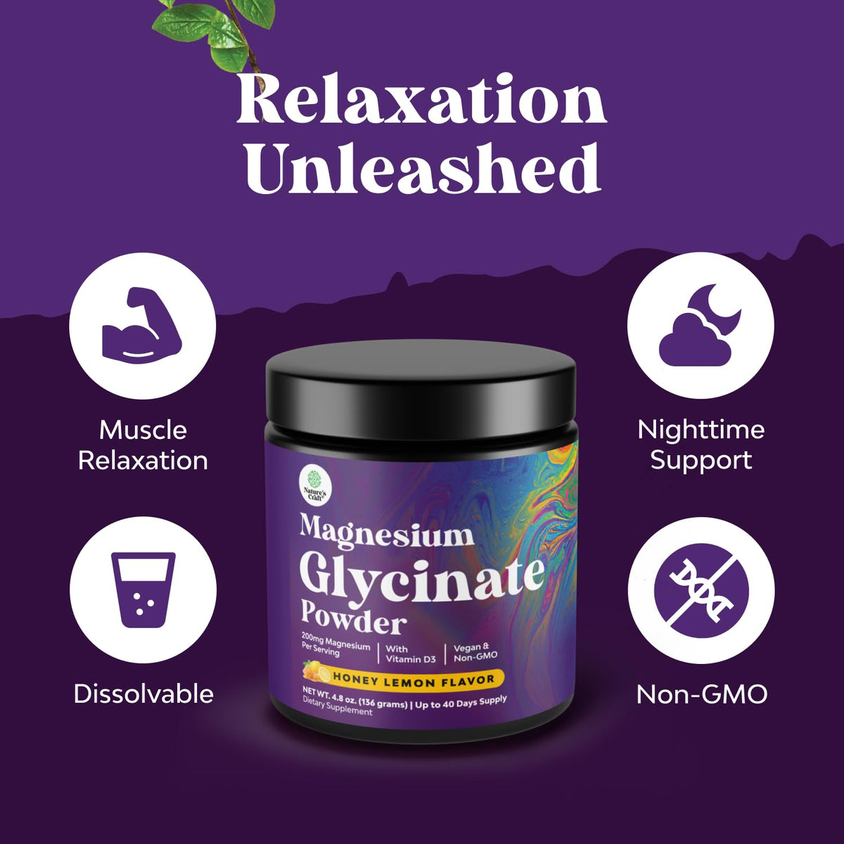 Dosage de 200mg par portion de la poudre de magnésium glycinate