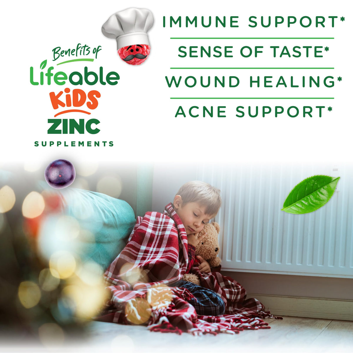 Dosage de 25mg de zinc par gummy Lifeable pour enfants