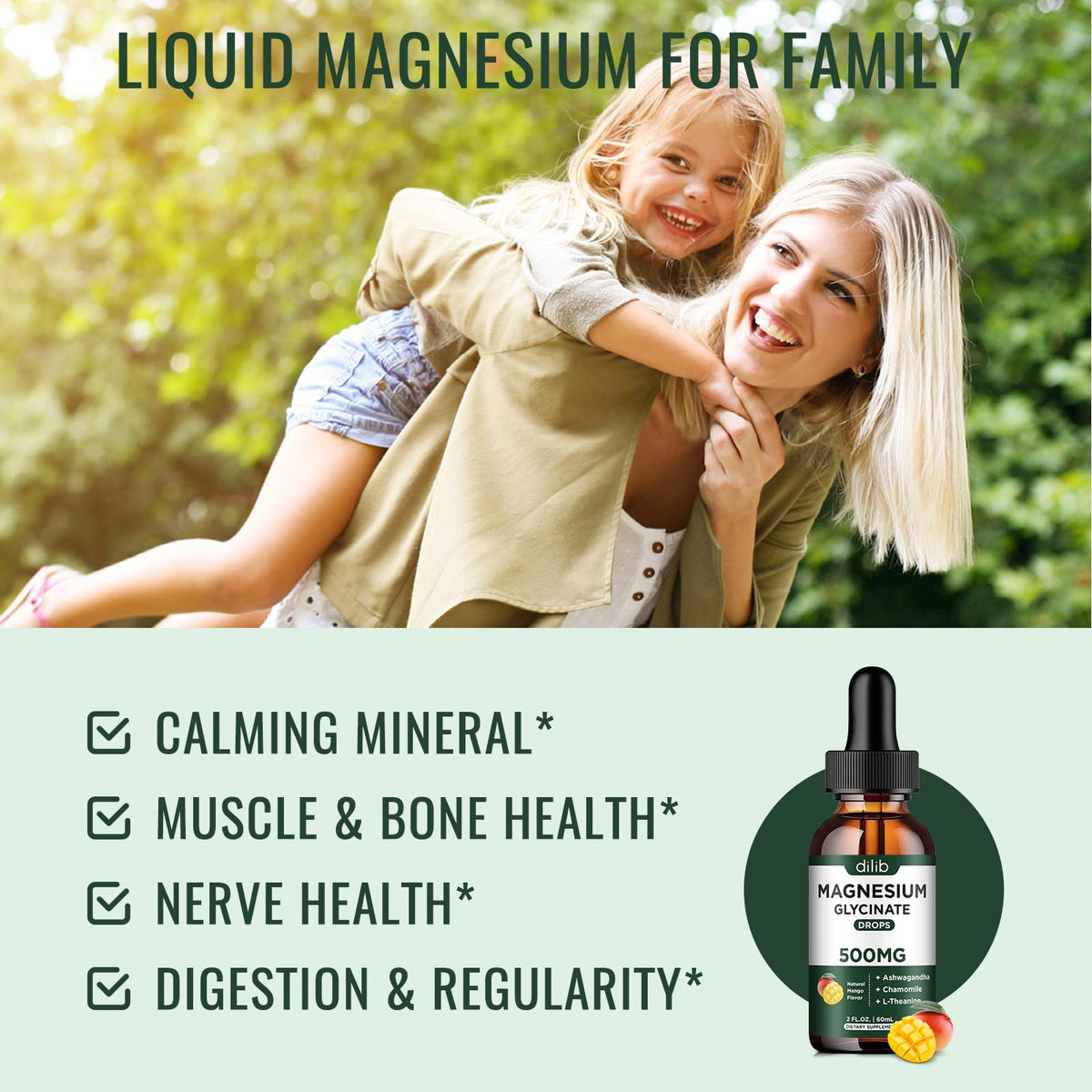 Dosage de 30 gouttes de magnésium glycinate sous la langue