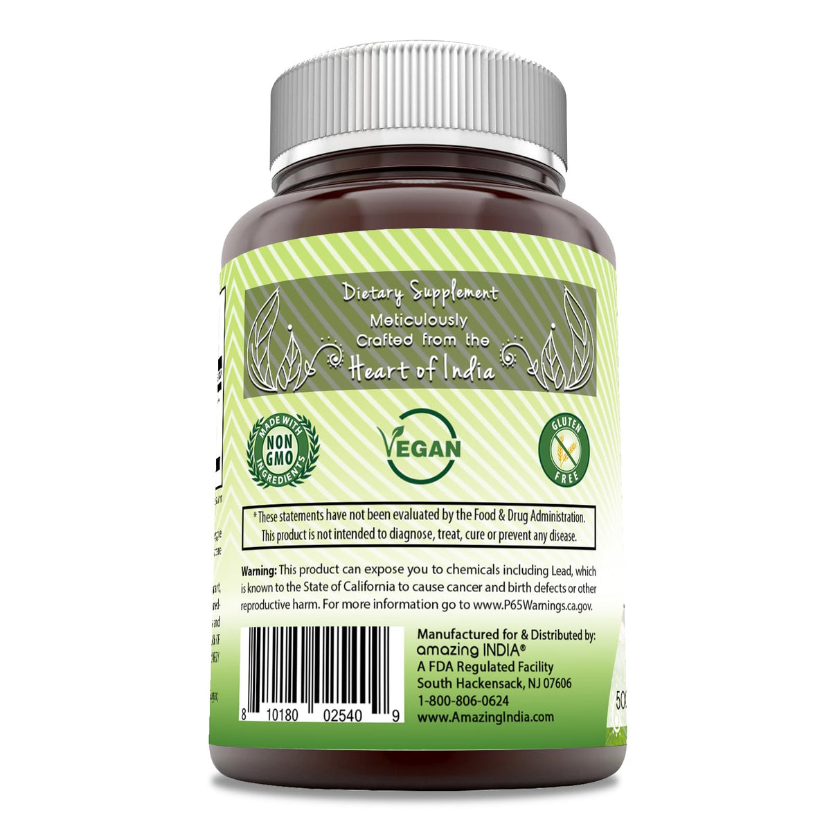 Dosage de 500 mg par portion sur l'étiquette d'Amazing India Triphala