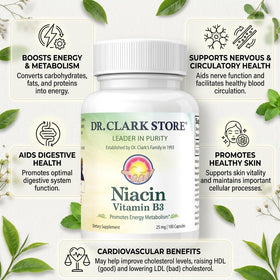 Dosage de 500 mg sur l'étiquette du flacon Dr Clark Niacin