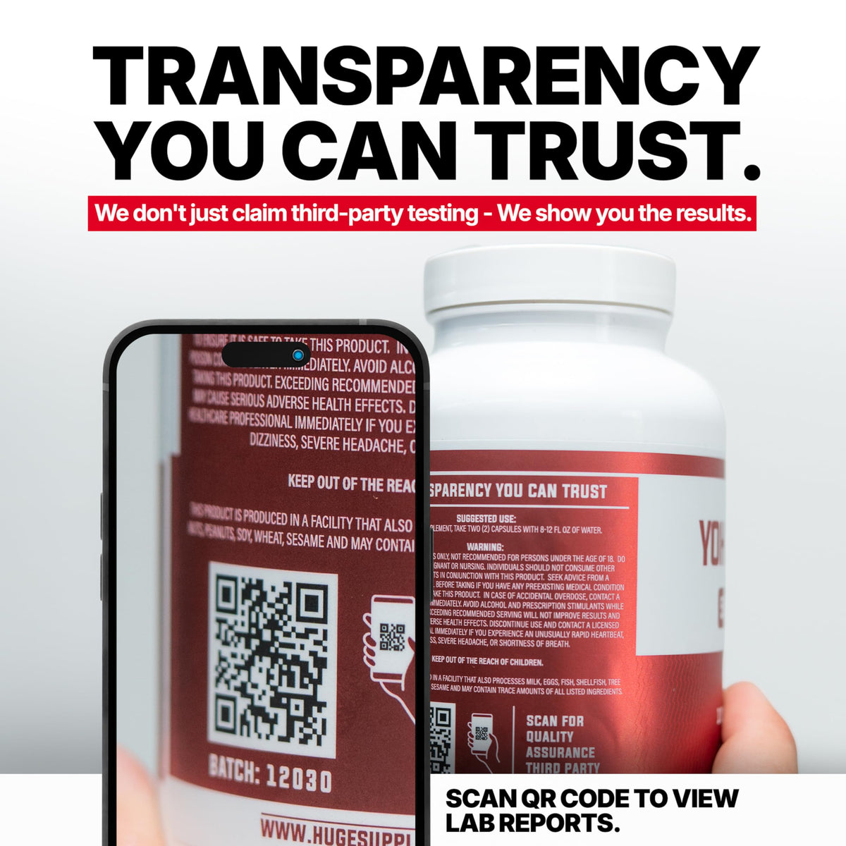 Dosage de 5mg par capsule sur l'étiquette de Huge Supplements