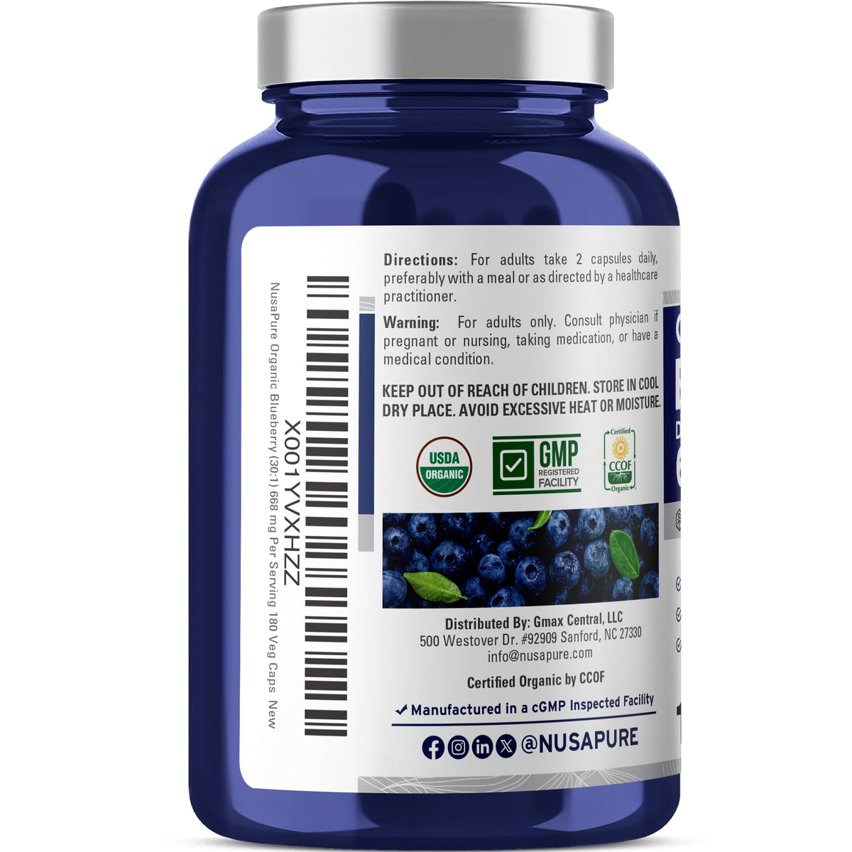 Dosage de 668mg par capsule NusaPure myrtille bio
