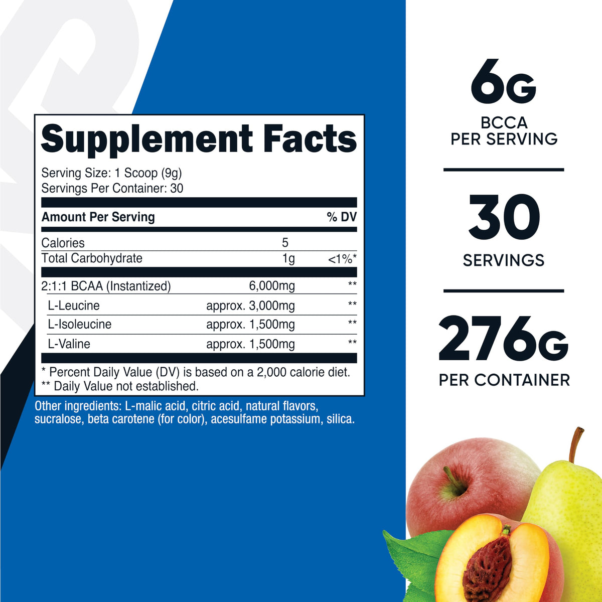 Dosage de 6g de poudre BCAA Nutricost dans une cuillère