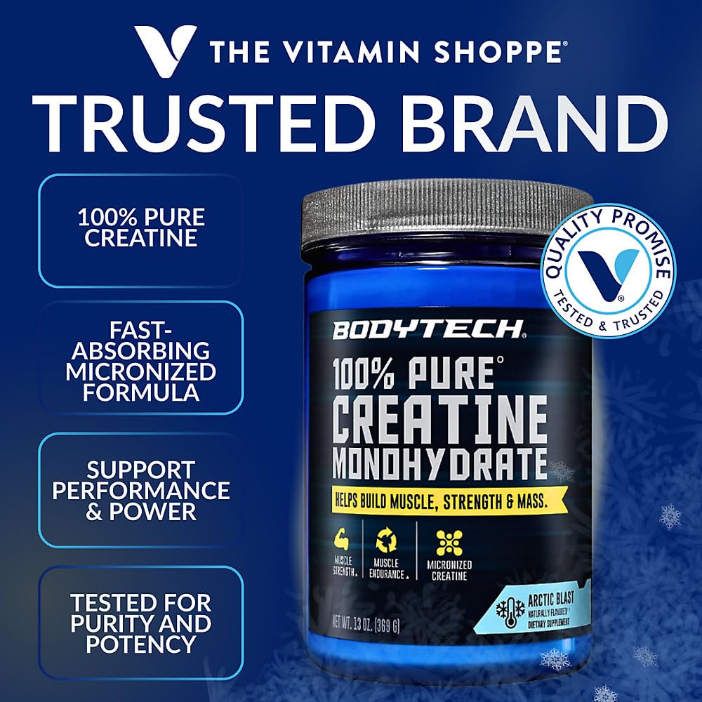 Dosage de BodyTech Poudre de Créatine Monohydrate Pure 100% Arctic Blast 472g avec cuillère