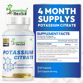 Dosage de citrate de potassium Humming Herbs 800 mg