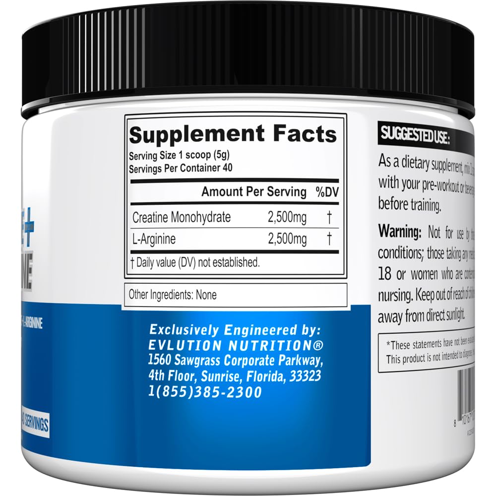 Dosage de Evlution Créatine + L-Arginine 2500mg en poudre