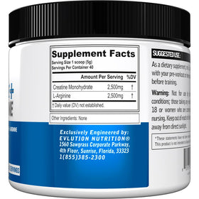 Dosage de Evlution Créatine + L-Arginine 2500mg en poudre