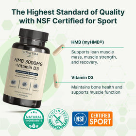 Dosage de HMB et Vitamine D3 sur l'étiquette du produit VINATURA