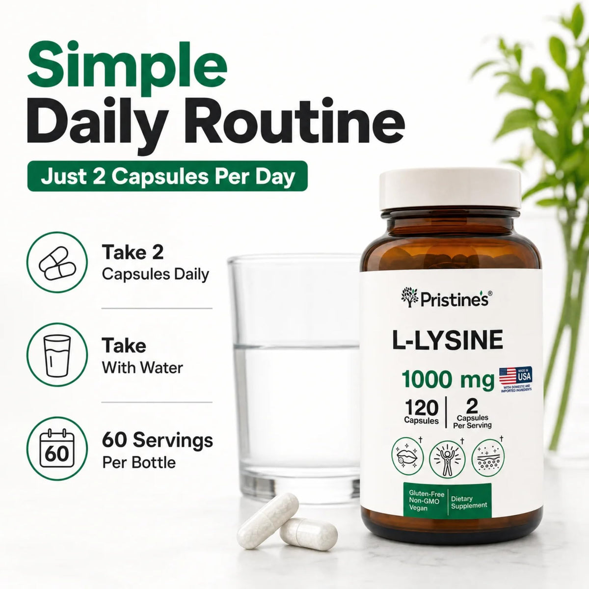 Dosage de L-Lysine PRISTINE'S 1000mg sur une cuillère