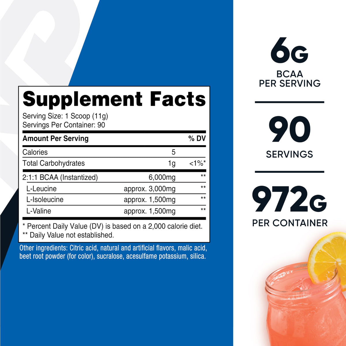 Dosage de la poudre BCAA Nutricost avec cuillère incluse