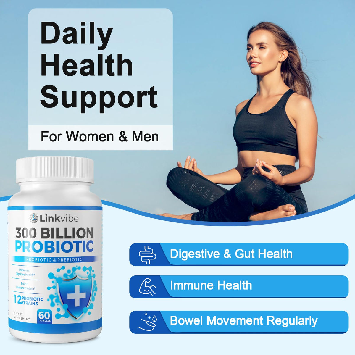 Dosage de Linkvibe Probiotiques, 300 milliards CFU par portion