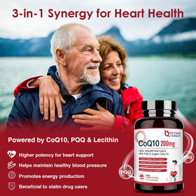 Dosage de NATURE TARGET CoQ10 200mg Softgels avec PQQ, 200 mg par gélule