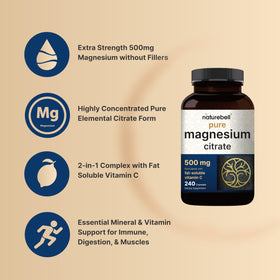 Dosage de NatureBell Citrate de Magnésium Pur, 3 capsules