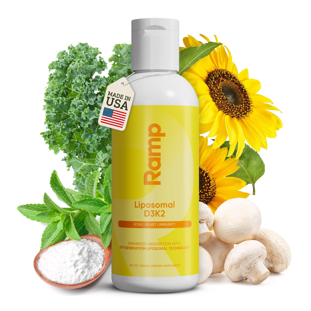 Dosage de Ramp Nutrition Liposomal D3 K2 2ml dans une cuillère