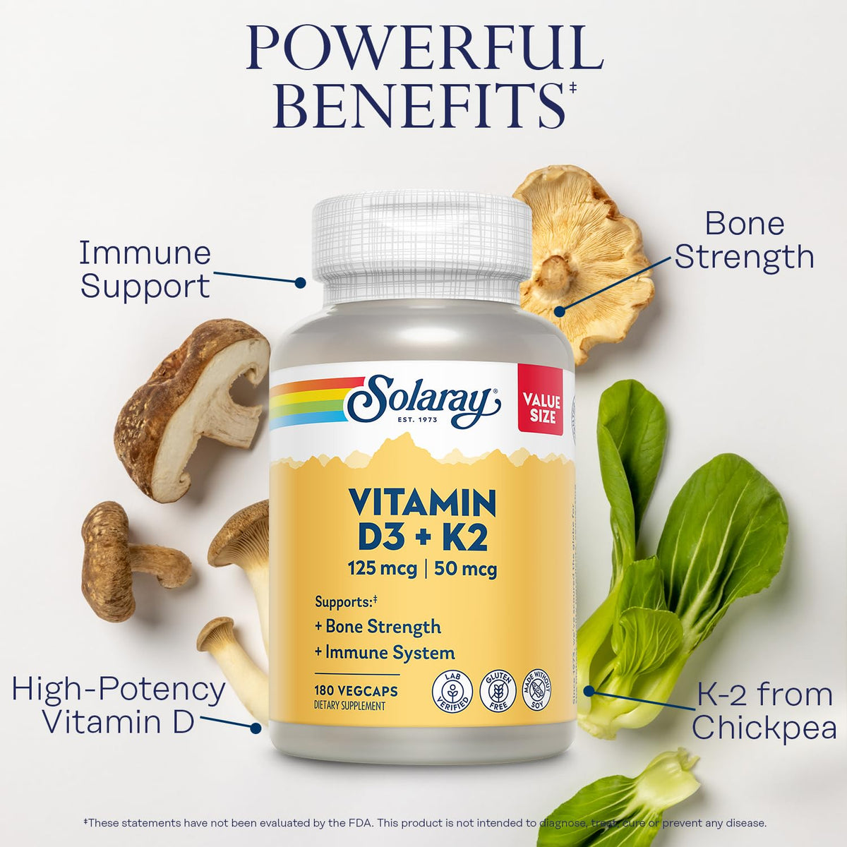 Dosage de SOLARAY Vitamine D3 K2 180 VegCaps sur table