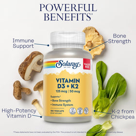 Dosage de SOLARAY Vitamine D3 K2 180 VegCaps sur table