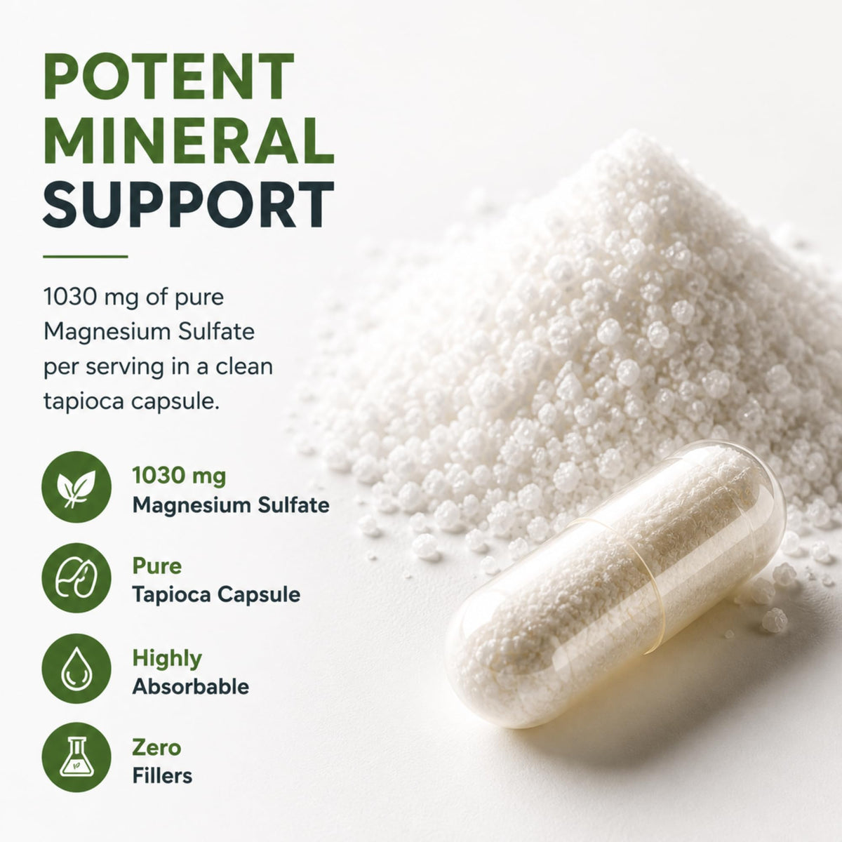 Dosage de sulfate de magnésium USP 1030mg par capsule
