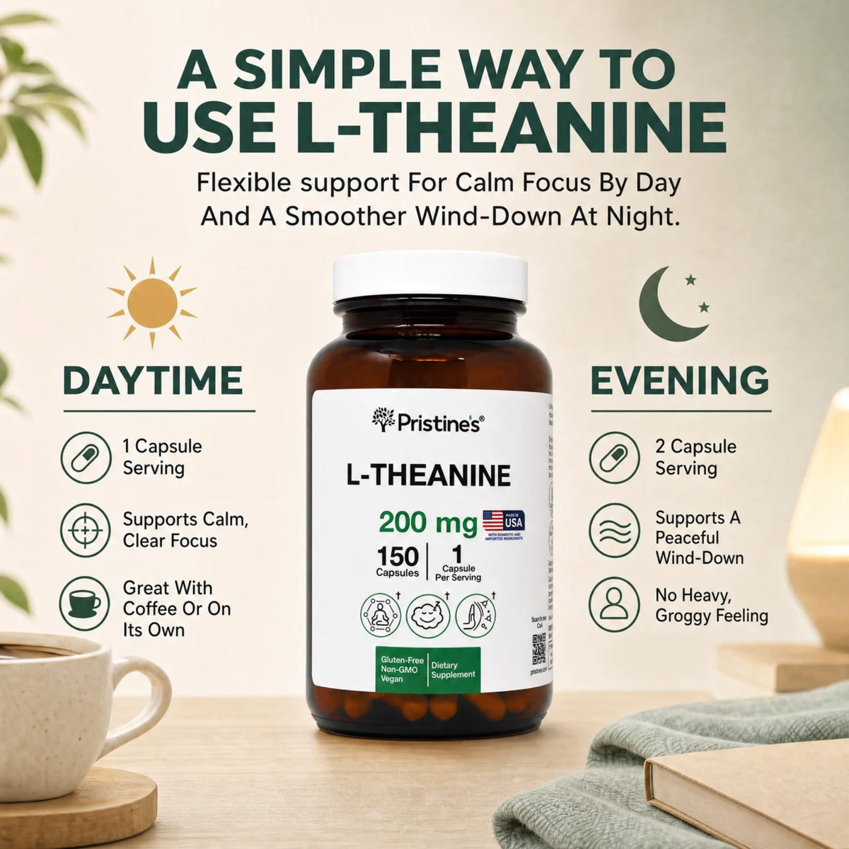 Dosage des capsules L-Theanine 200mg de PRISTINE'S