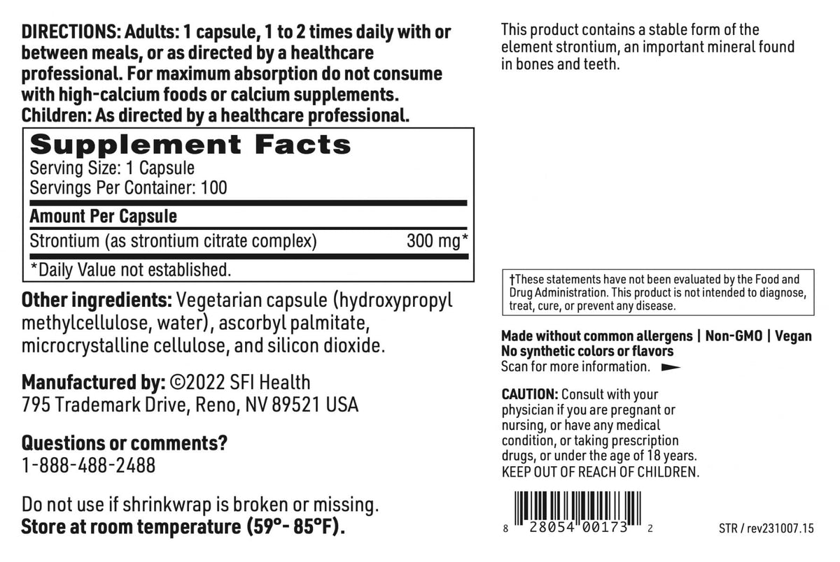Dosage des capsules SFI Health Strontium Citrate 300 mg