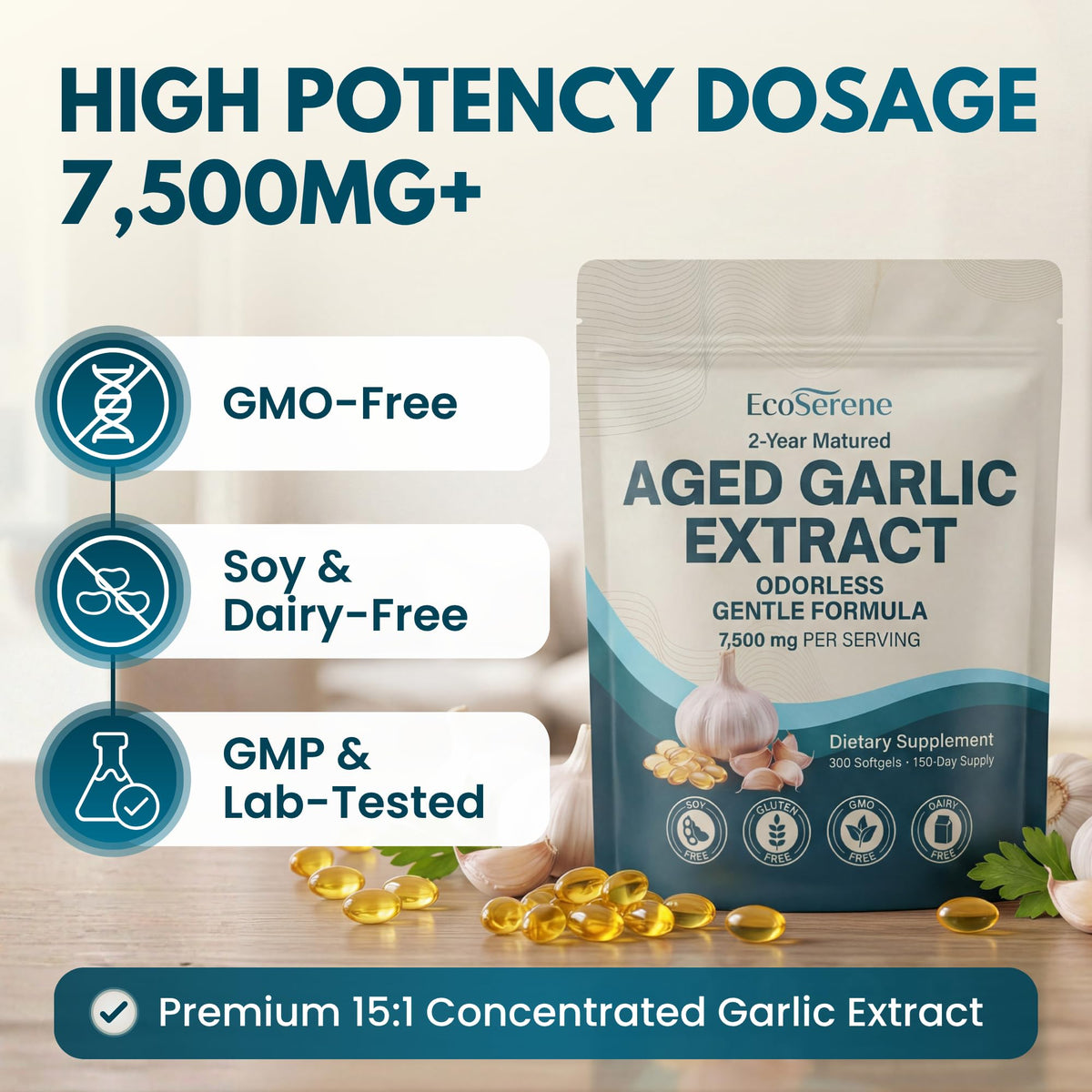 Dosage des gélules d'ail vieilli ECOSERENE 7500mg