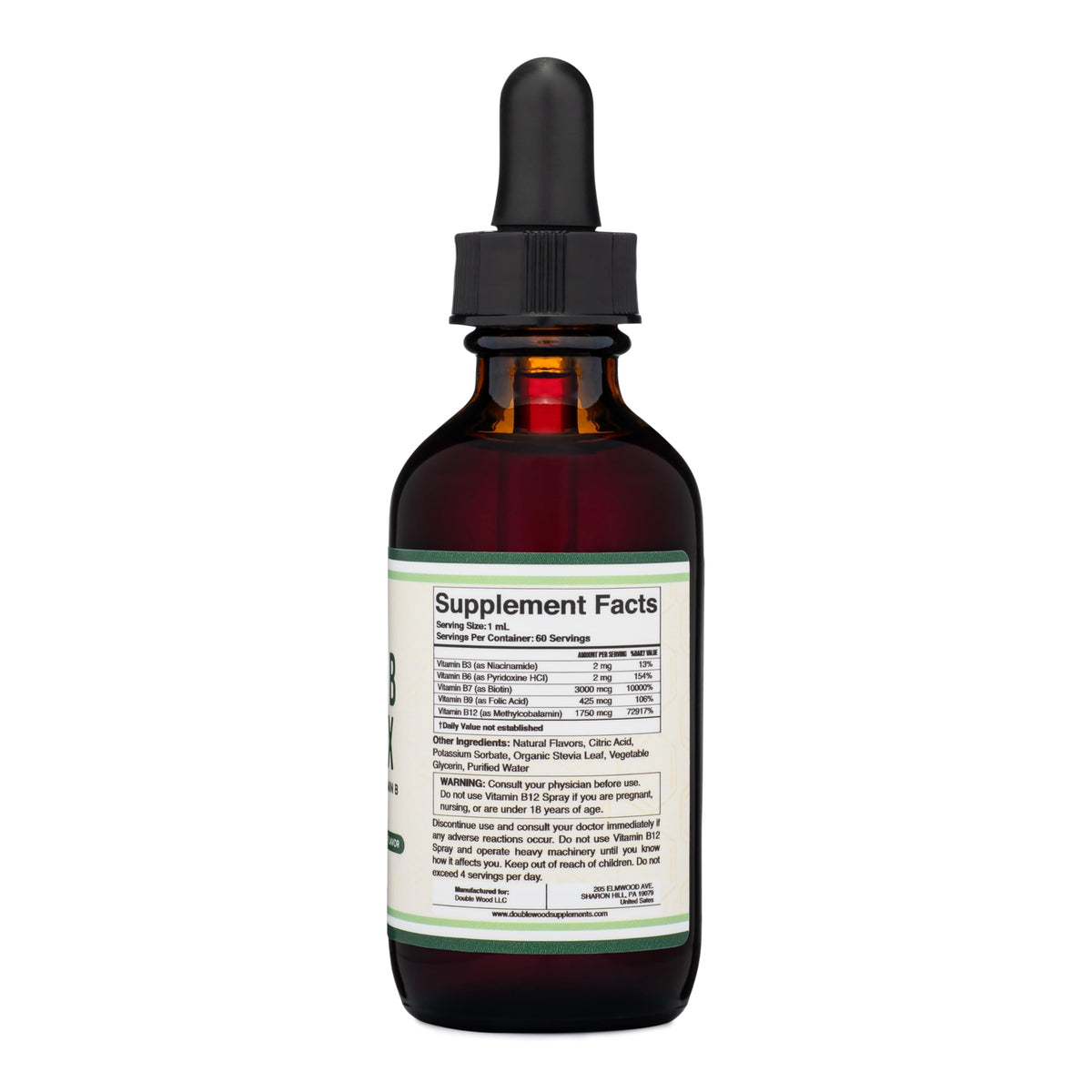 Dosage des gouttes de vitamine B-Complex Double Wood avec pipette
