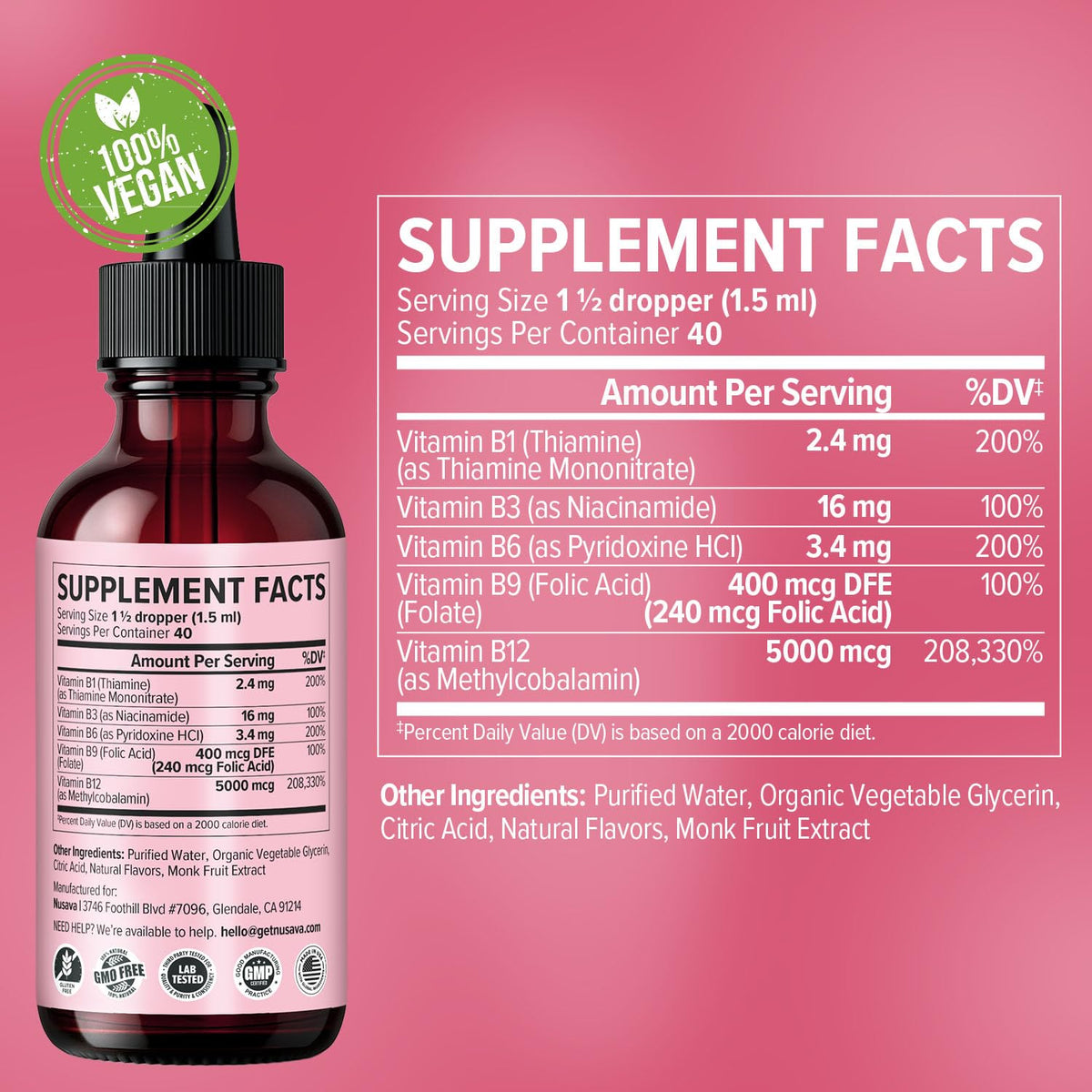 Dosage des gouttes liquides de vitamine B12 NUSAVA avec pipette