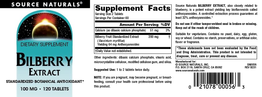 Dosage recommandé d'extrait de myrtille Source Naturals en comprimés