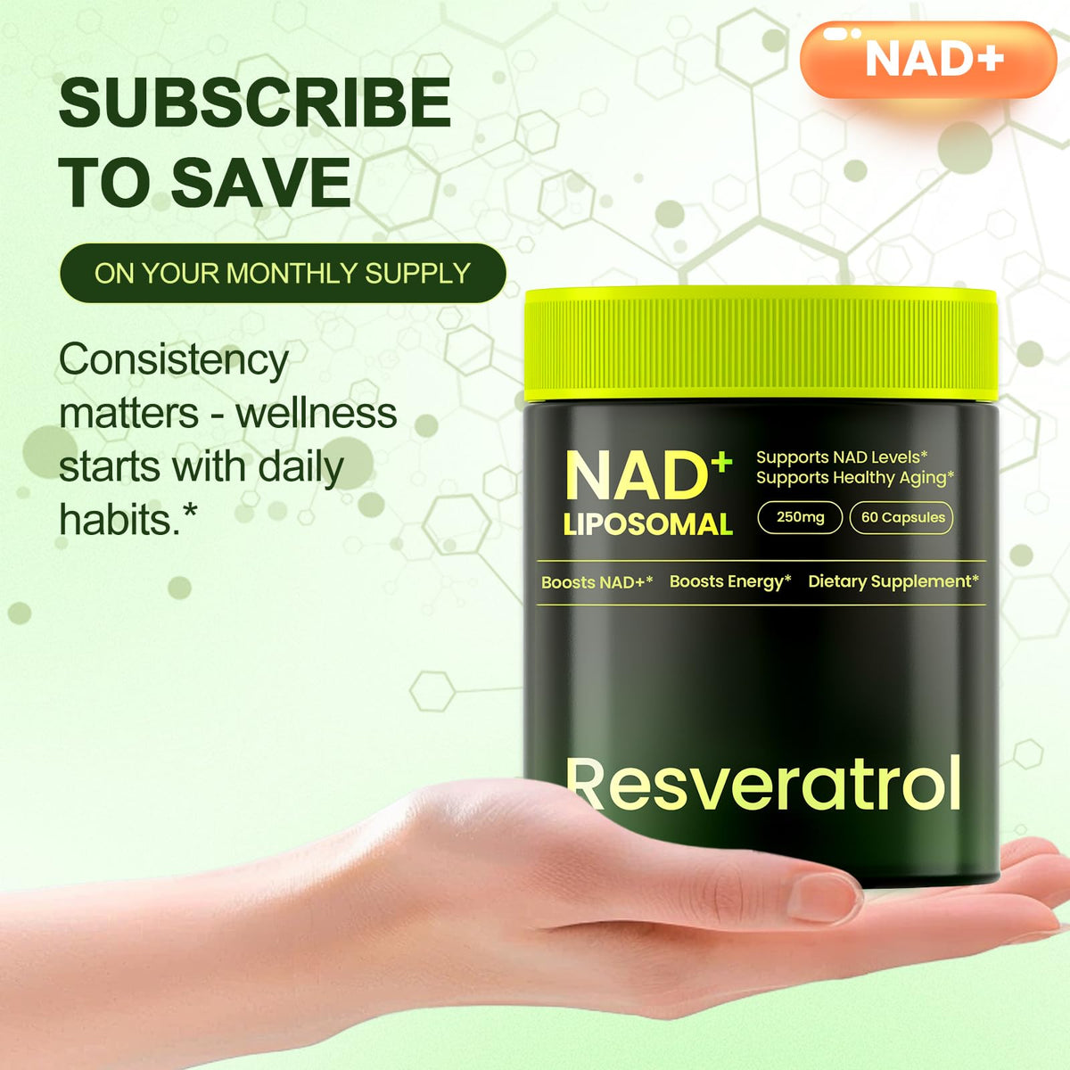 Dosage recommandé de 2 capsules de NAD+ par jour