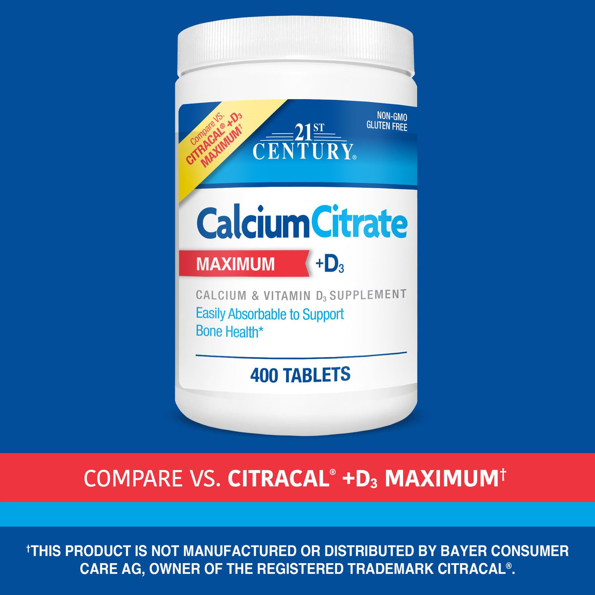 Dosage recommandé de 2 comprimés de Calcium Citrate Plus D3