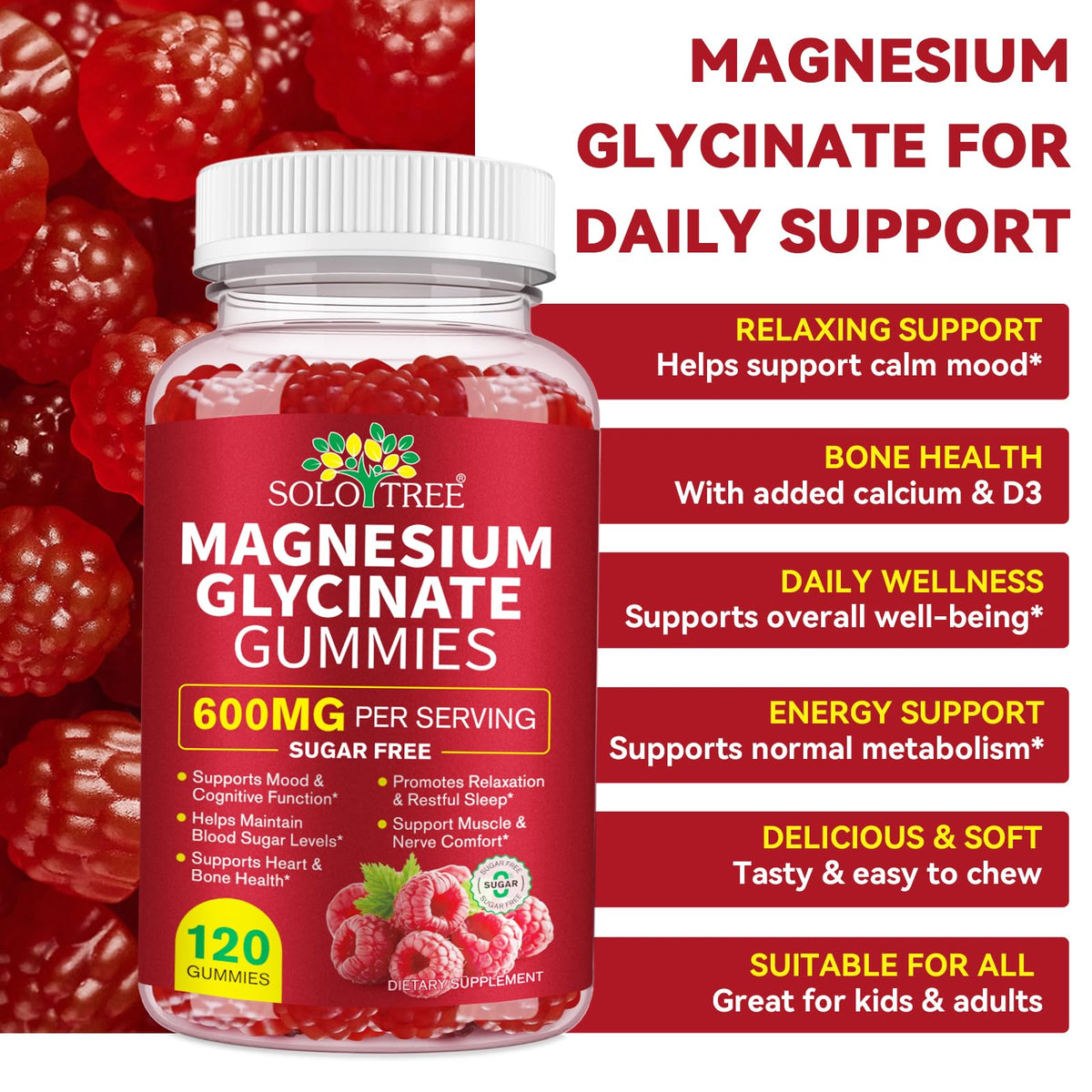 Dosage recommandé de 2 gummies par jour pour le magnésium glycinate