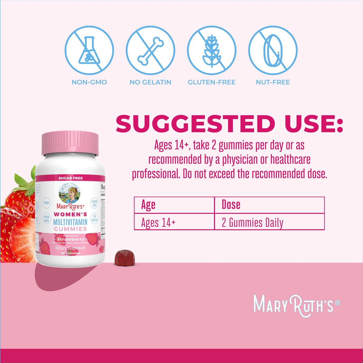 Dosage recommandé de gummies MARYRUTH'S, 2 par jour