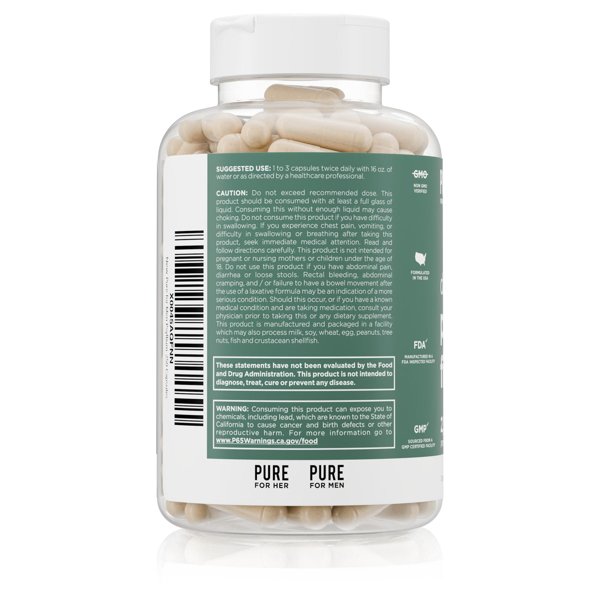 Dosage recommandé de Pure for Men Psyllium avec un verre d'eau