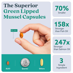 Dosage recommandé des capsules d'huile de moules vertes GLX3, deux par jour