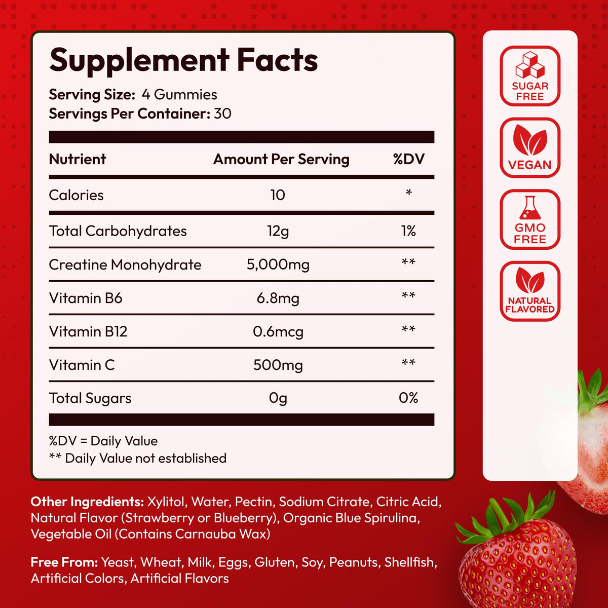 Dosage recommandé des Gummies de Créatine Monohydrate sur l'étiquette