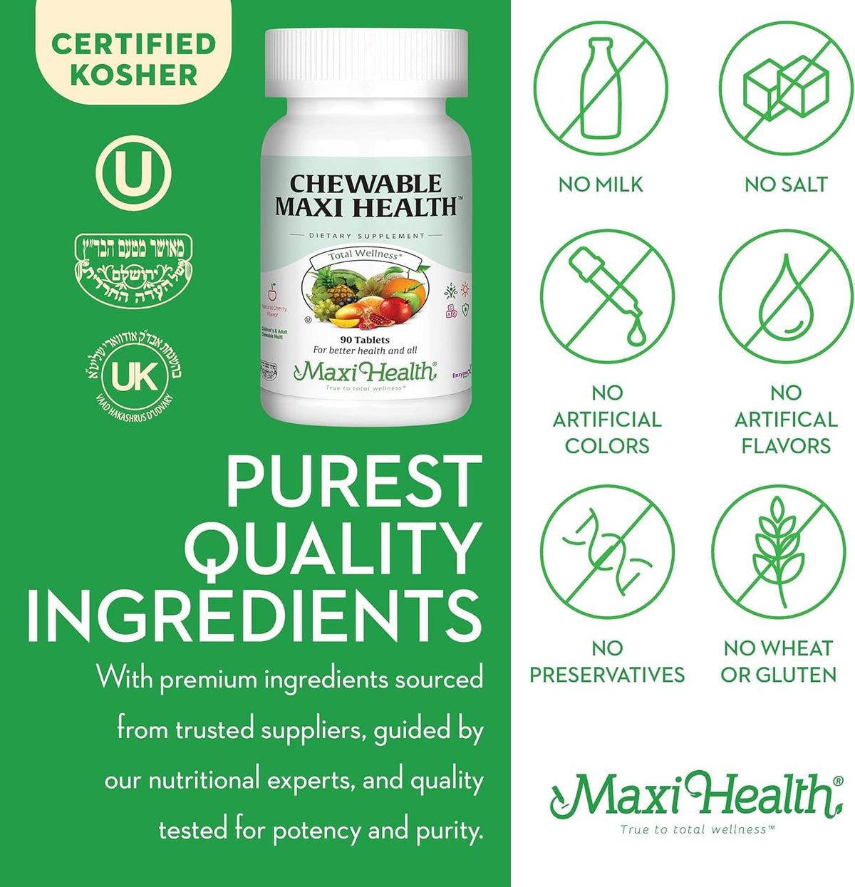 Dosage recommandé pour les Multivitamines Maxi Health sur l'emballage