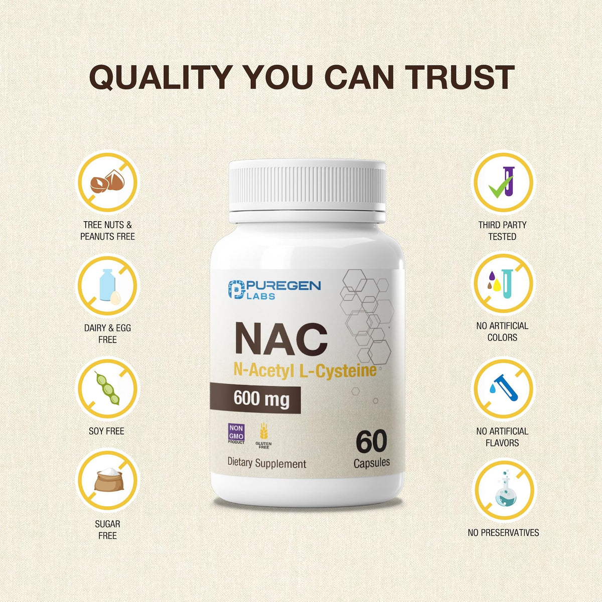 Dosage recommandé pour P Puregen Labs N-Acetyl-L-Cystéine 600mg