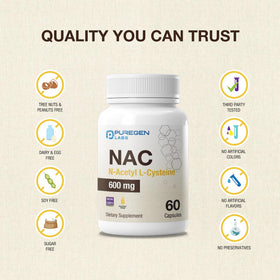 Dosage recommandé pour P Puregen Labs N-Acetyl-L-Cystéine 600mg