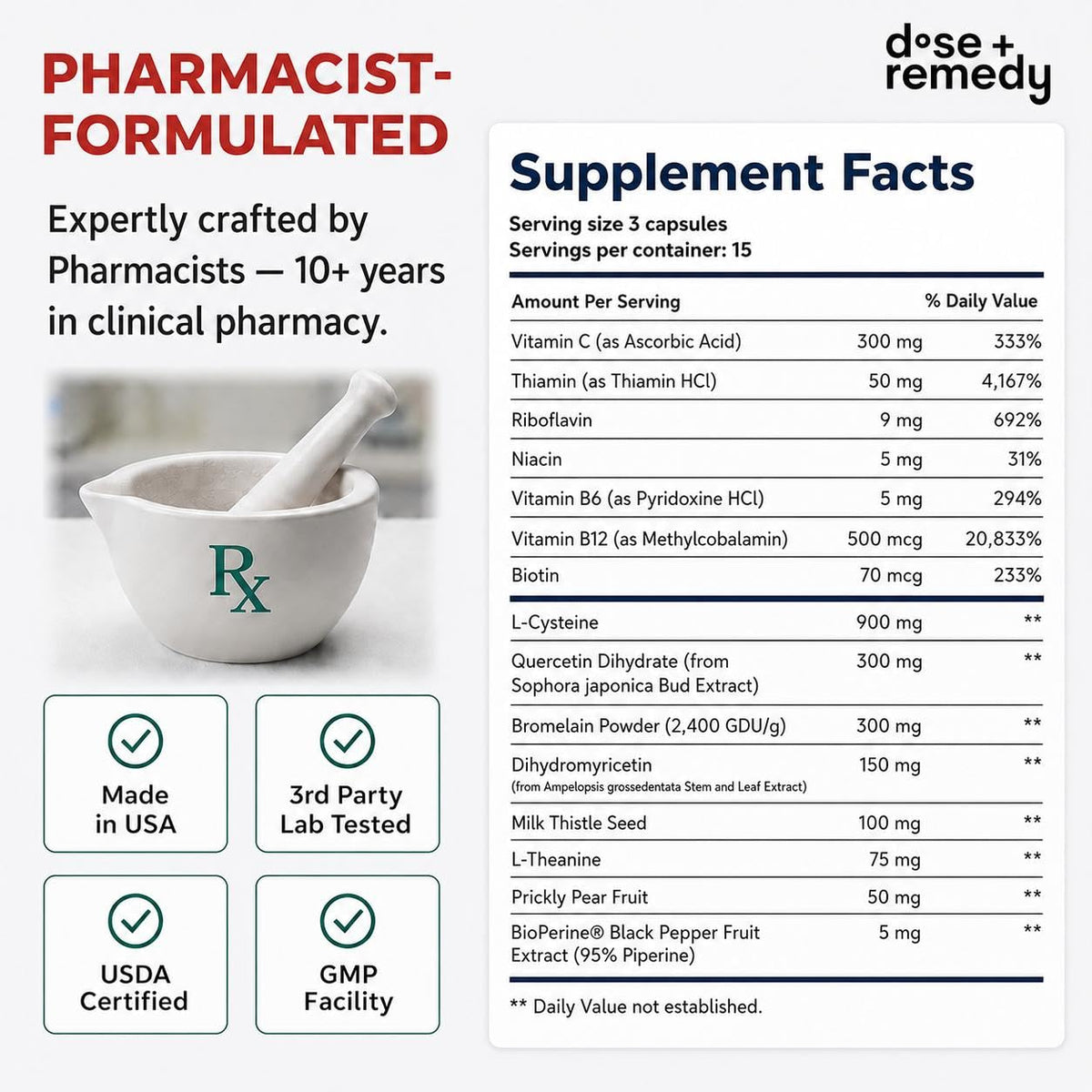 dose + remedy Compléments Alimentaires ingrédients principaux